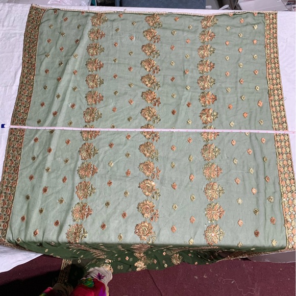 Set of 3 Vintage Embroidered Dupattas, Shades of Green with lots of bling, GUC - Picture 10 of 16